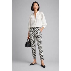 Akris Punto Franca Magnolia Print  Pants Black White Slim Stretch Cotton Sz 4
